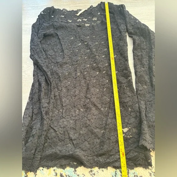 Free People Womens Black Lace Top Long Sleeve Sheer Layering Small NWOT - Picture 8 of 14